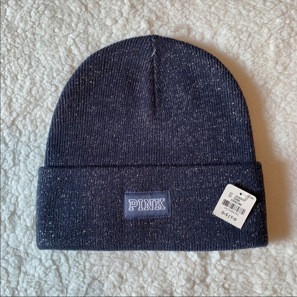 🔥VS PINK Sparkle Shimmer Beanie Hat Blue Jay - Picture 3 of 7